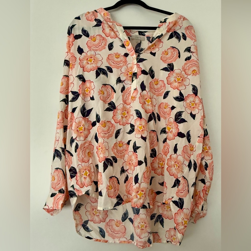 LOFT Pink Floral V-Neck Long Sleeve Tunic. NWT. XL